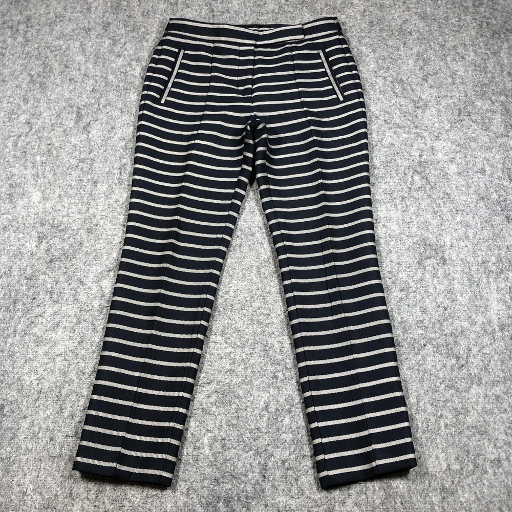 Zara Basic Trousers Womens S Blue Striped Twill Slim Leg Business Workwear